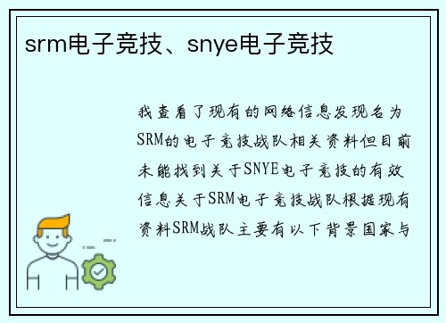srm电子竞技、snye电子竞技